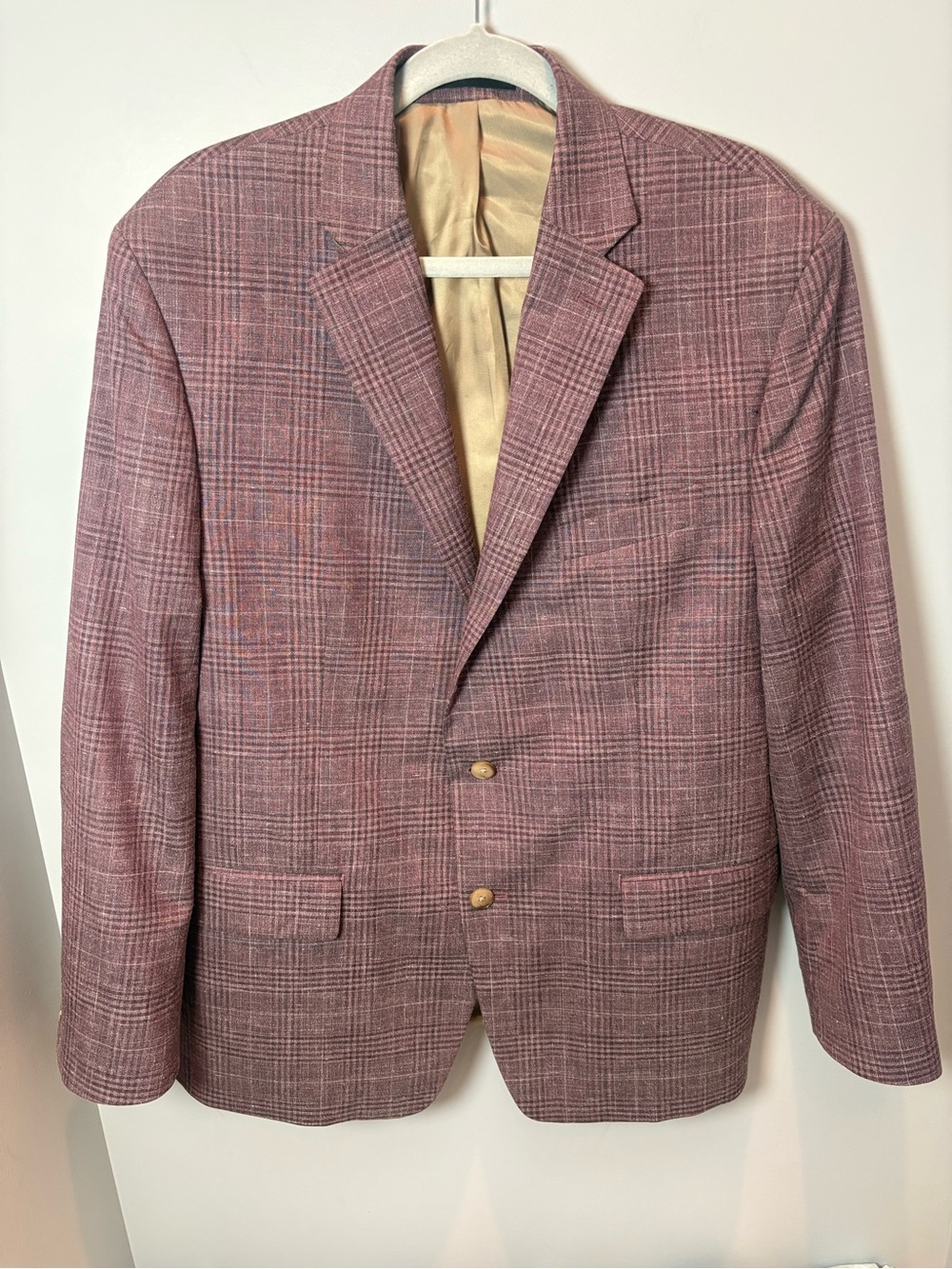 Lauren Ralph Lauren 44R Wool Silk Linen Pink Plaid Sport Coat Blazer